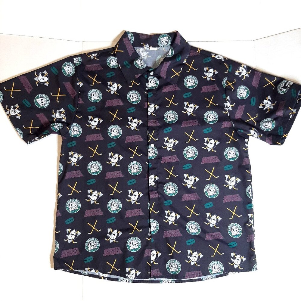 Anaheim Mighty Ducks Shirt Mens Large Short Sleeve button up All Over Print NICE - Picture 4 of 4
